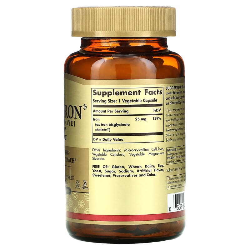 Solgar, Gentle Iron®, 25 mg, 180 Vegetable Capsules