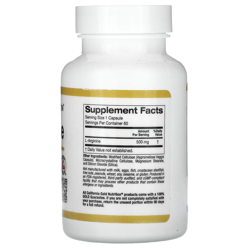 California Gold Nutrition, L-Arginine, 500 mg , 60 Veggie Capsules
