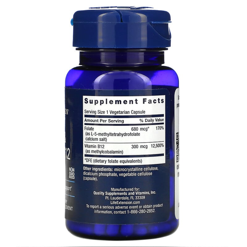 Life Extension, BioActive, Folate &amp; Vitamin B12, 90 Vegetarian Capsules