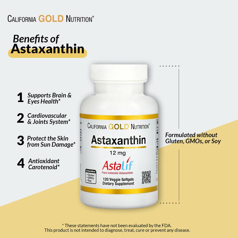 California Gold Nutrition, Astaxanthin, Astalif® Pure Icelandic, 12 mg, 120 Veggie Softgels