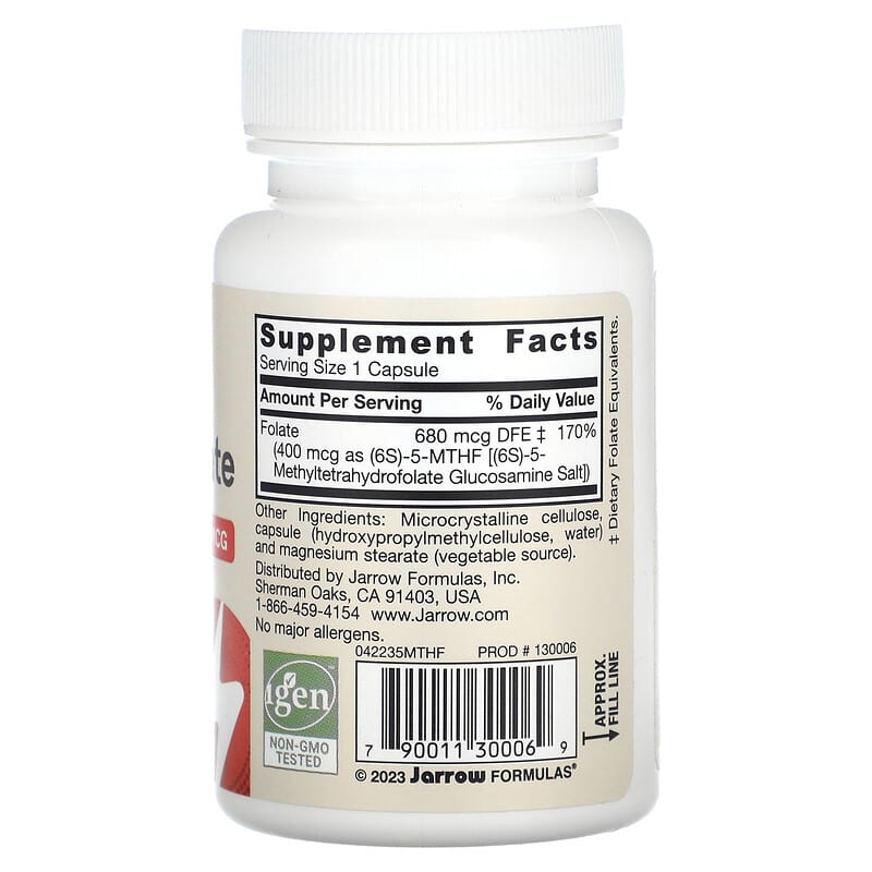 Jarrow Formulas, Vegan Methyl Folate, 400 mcg, 60 Veggie Capsules