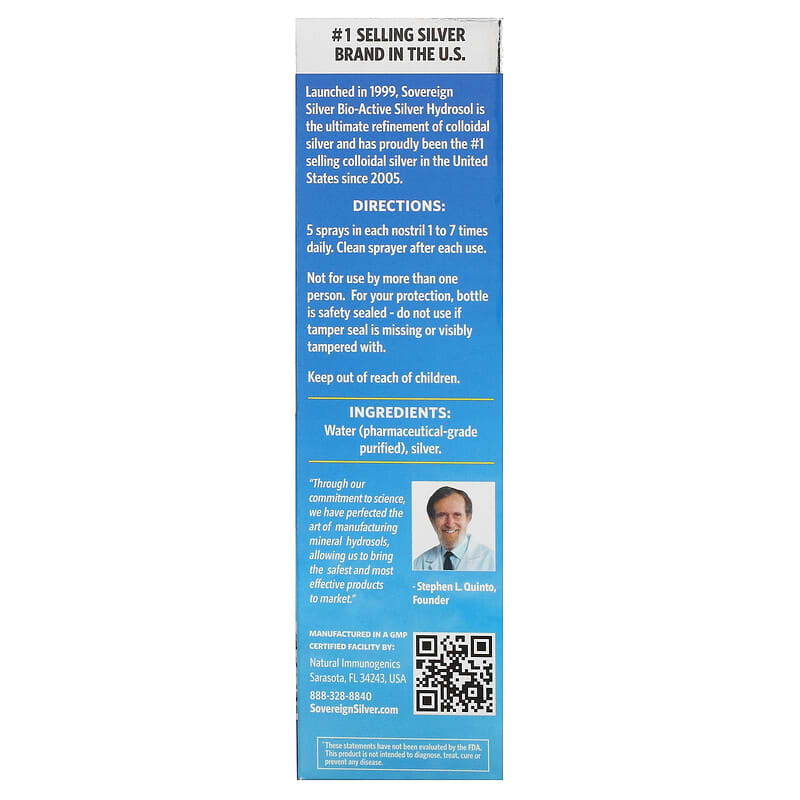 Sovereign Silver, Bio-Active Silver Hydrosol, Natural Nasal Spray, Sinus Relief, 2 fl oz (59 ml)