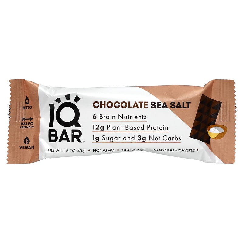IQBAR, Plant Protein Bar, Chocolate Sea Salt, 12 Bars, 1.6 oz (45 g) Each