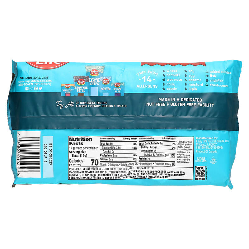 Enjoy Life Foods, Morsels, Dark Chocolate, 69% Cacao, 9 oz (255 g)