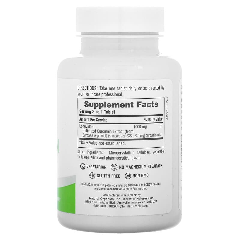 NaturesPlus, Pro Longvida® Curcumin 1000, 1,000 mg, 30 Tablets