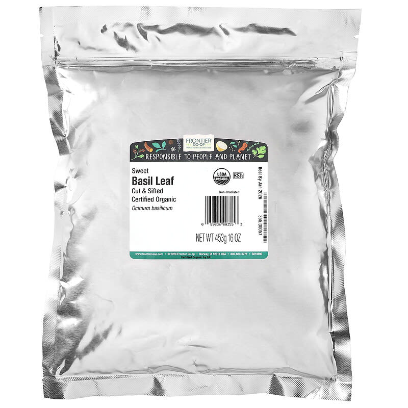 Frontier Co-op, Organic Cut &amp; Sifted Basil Leaf, Sweet, 16 oz (453 g)