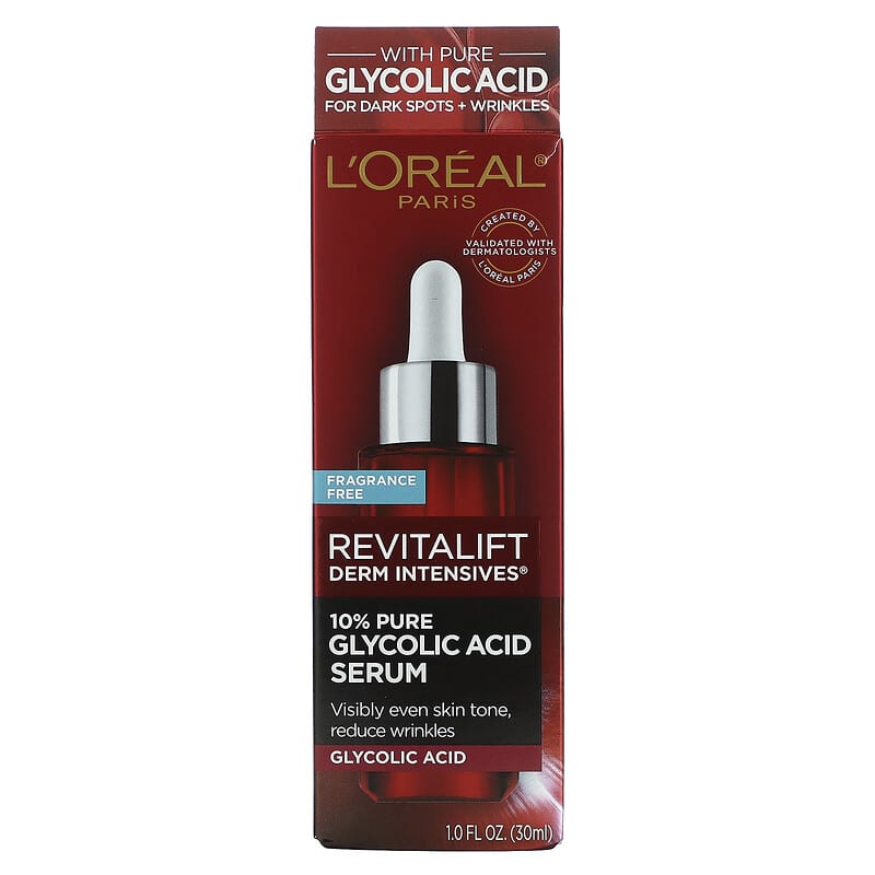L'Or?al, Revitalift Derm Intensives, 10% Pure Glycolic Acid Serum, Fragrance Free, 1 fl oz (30 ml)