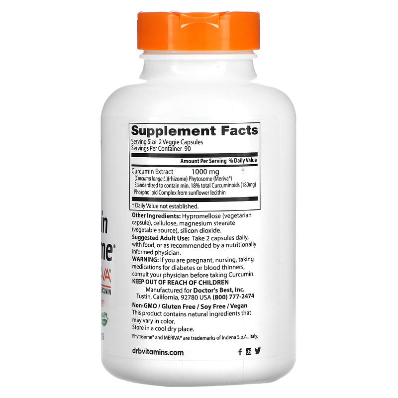 Doctor's Best, Curcumin Phytosome, 180 Veggie Caps (500 mg per Capsule)