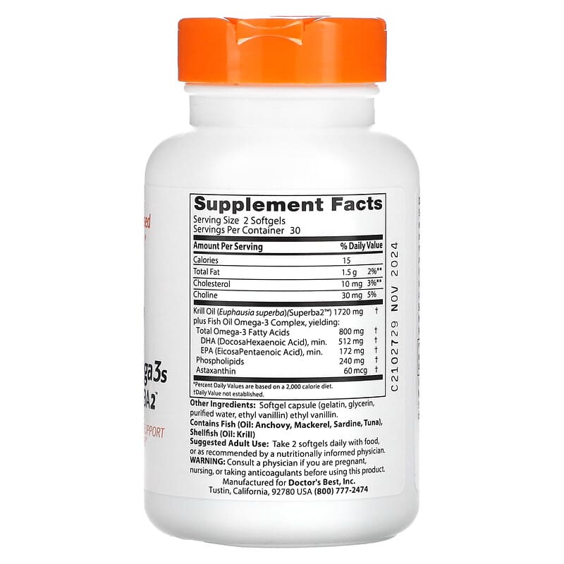 Doctor's Best, Enhanced Krill Plus Omega3s , 60 Softgels