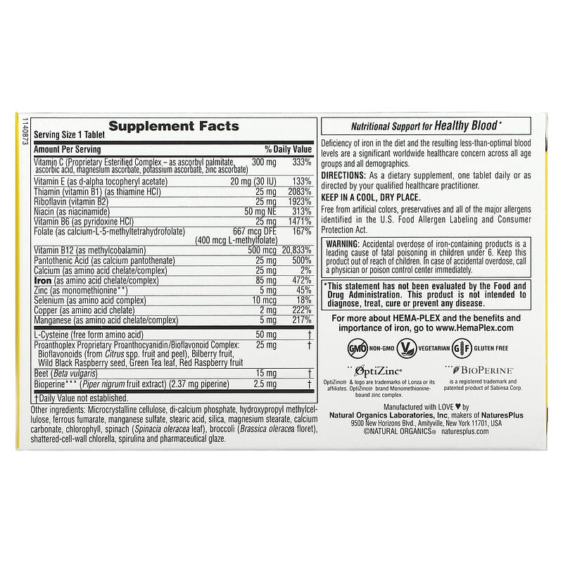 NaturesPlus, Hema-Plex® Iron, 30 Slow-Release Tablets
