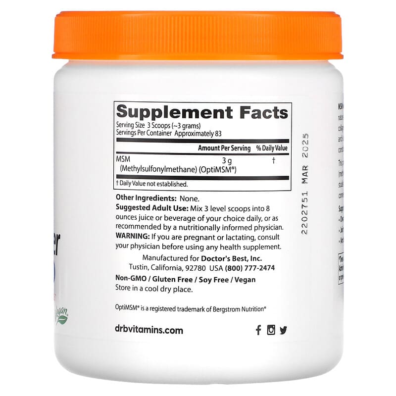 Doctor's Best, MSM Powder with OptiMSM®, 8.8 oz (250 g)