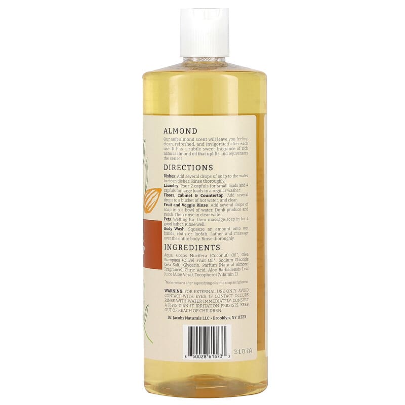 Dr. Jacobs Naturals, Plant-Based Pure Castile All-In-1 Soap, Almond Oil, 32 oz (946 ml)