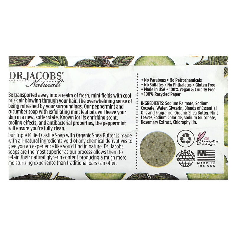 Dr. Jacobs Naturals, Loofah Exfoliating Castile Bar Soap, Minty Cucumber Mojito, 5 oz (142 g)