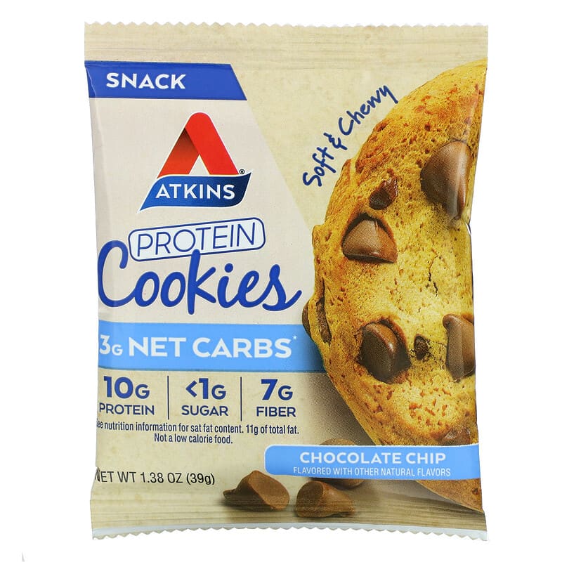 Atkins, Anytime Snacks, Protein Cookies, Chocolate Chip, 4 Cookies, 1.38 oz (39 g) Each