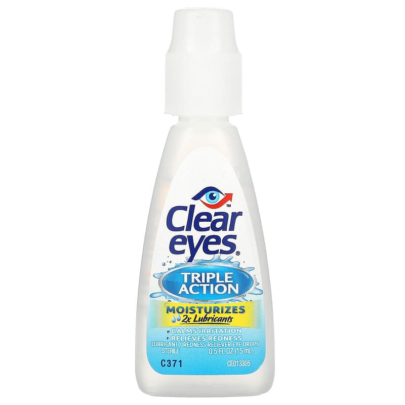 Clear Eyes, Triple Relief, Lubricant/Redness Reliever Eye Drops, 0.5 fl oz (15 ml)