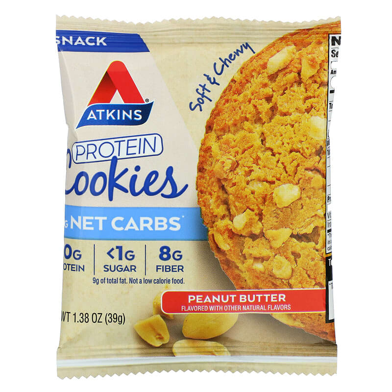 Atkins, Anytime Snacks, Protein Cookies, Peanut Butter, 4 Cookies, 1.38 oz (39 g) Each