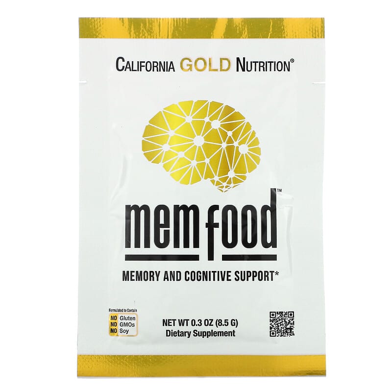California Gold Nutrition, MEM Food, Memory &amp; Cognitive Support with MEM Blend, L-Serine, Organic Lion's Mane and Blueberry Juice Powder, 60 Packets, 0.3 oz (8.5 g) Each