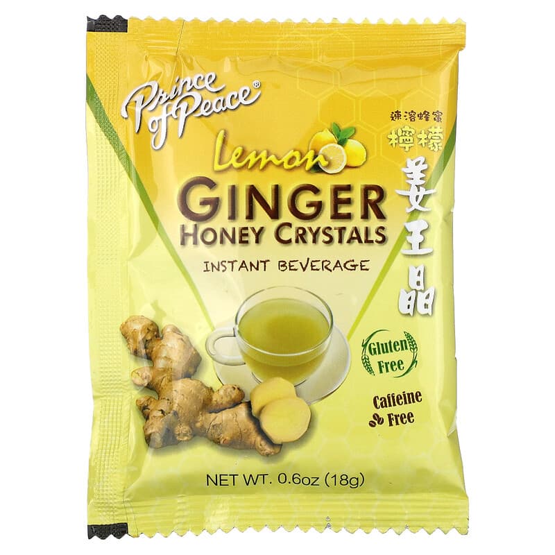 Prince of Peace, Ginger Honey Crystals Instant Beverage, Lemon, Caffeine Free, 10 Sachets, 18 g Each