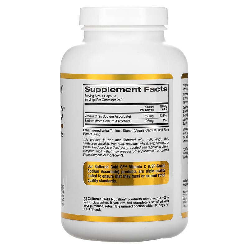 California Gold Nutrition, Buffered Gold C, GOLD Standard Sodium Ascorbate (Vitamin C), 240 Veggie Capsules