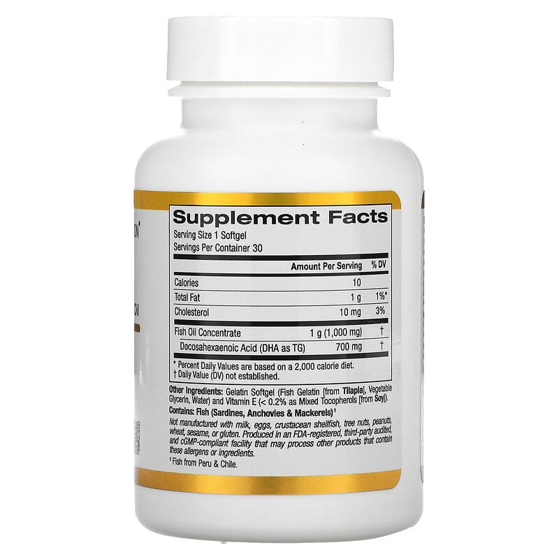 California Gold Nutrition, DHA 700 Fish Oil, Ultra-Concentrated, 1,000 mg, 30 Fish Gelatin Softgels