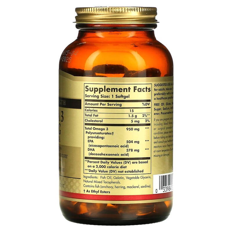 Solgar, Omega 3, EPA &amp; DHA, Triple Strength, 950 mg, 100 Softgels