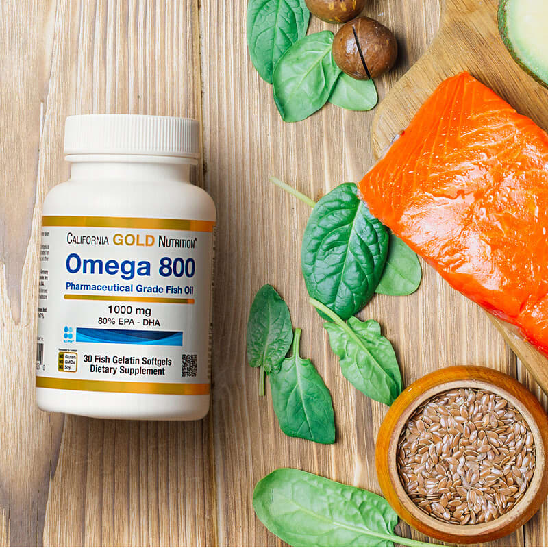 California Gold Nutrition, Omega 800 Ultra-Concentrated Omega-3 Fish Oil, kd-pur Triglyceride Form, 30 Fish Gelatin Softgels (1,000 mg per Softgel)
