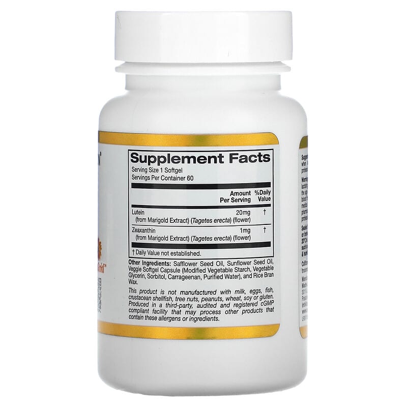 California Gold Nutrition, Lutein with Zeaxanthin from Marigold Extract, 20 mg, 60 Veggie Softgels