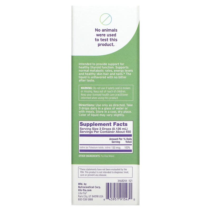 Life-flo, Liquid Iodine Plus, With Potassium Iodide &amp; Iodine, Unflavored, 2 fl oz (59 ml)