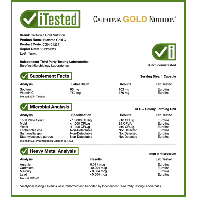 California Gold Nutrition, Buffered Gold C, GOLD Standard Sodium Ascorbate (Vitamin C), 240 Veggie Capsules