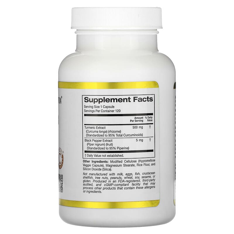 California Gold Nutrition, Curcumin C3 Complex®  with BioPerine® Black Pepper Extract, Turmeric Curcumin Complex, Enhanced Bioavailablity, 120 Veggie Capsules