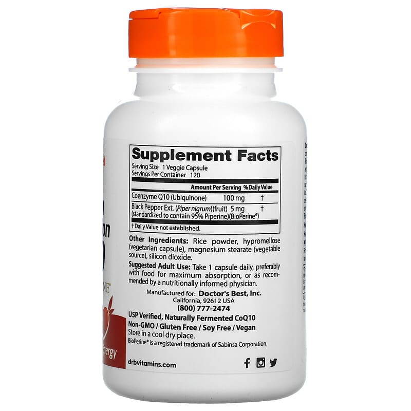 Doctor's Best, High Absorption CoQ10 with BioPerine®, 100 mg, 120 Veggie Caps