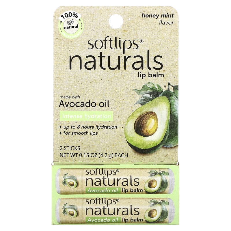 Softlips, Naturals Lip Balm with Avocado Oil, Honey Mint, 2 Sticks, 0.15 oz (4.2 g) Each