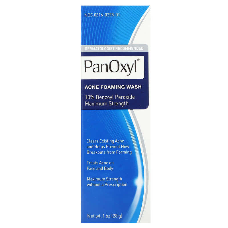 PanOxyl, Acne Foaming Wash, For Face &amp; Body, Maximum Strength, 1 oz (28 g)