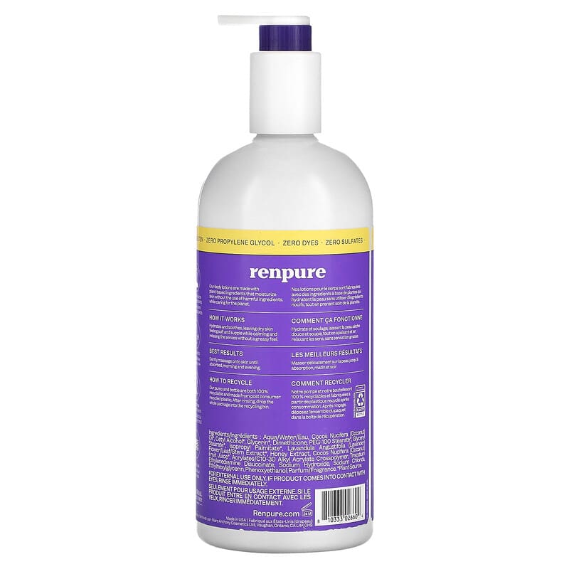 Renpure, Calming Body Lotion, Lavender &amp; Honey, 24 fl oz (710 ml)