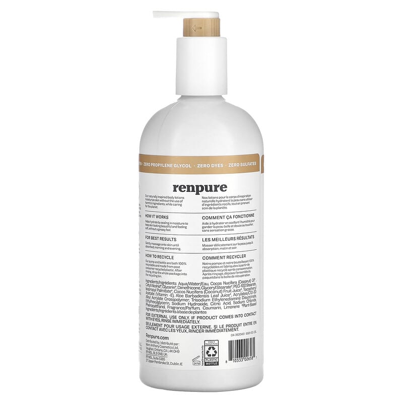 Renpure, Hydrating Body Lotion, Coconut Milk &amp; Vitamin E, 24 fl oz (710 ml)