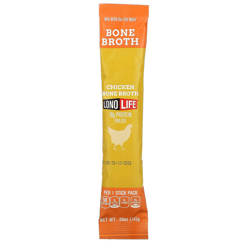 Lonolife, Sipping Bone Broth, Savory Chicken, 4 Single Serve Sticks, 0.56 oz (16 g) Each