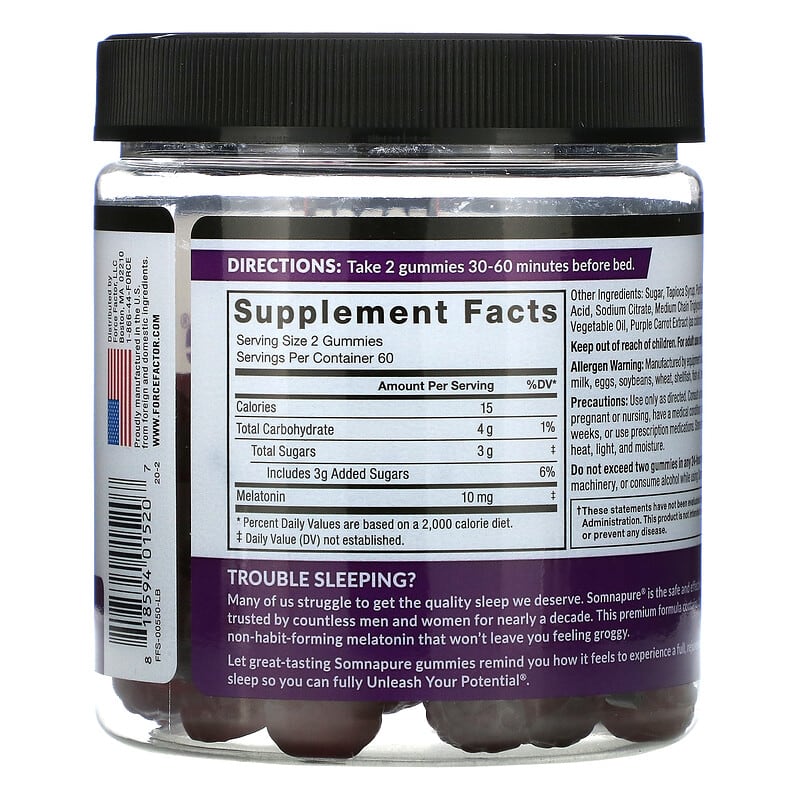 Force Factor, Somnapure®, Great Tasting Melatonin Gummies, Dream Berry, 120 Gummies (5 mg per Gummy)