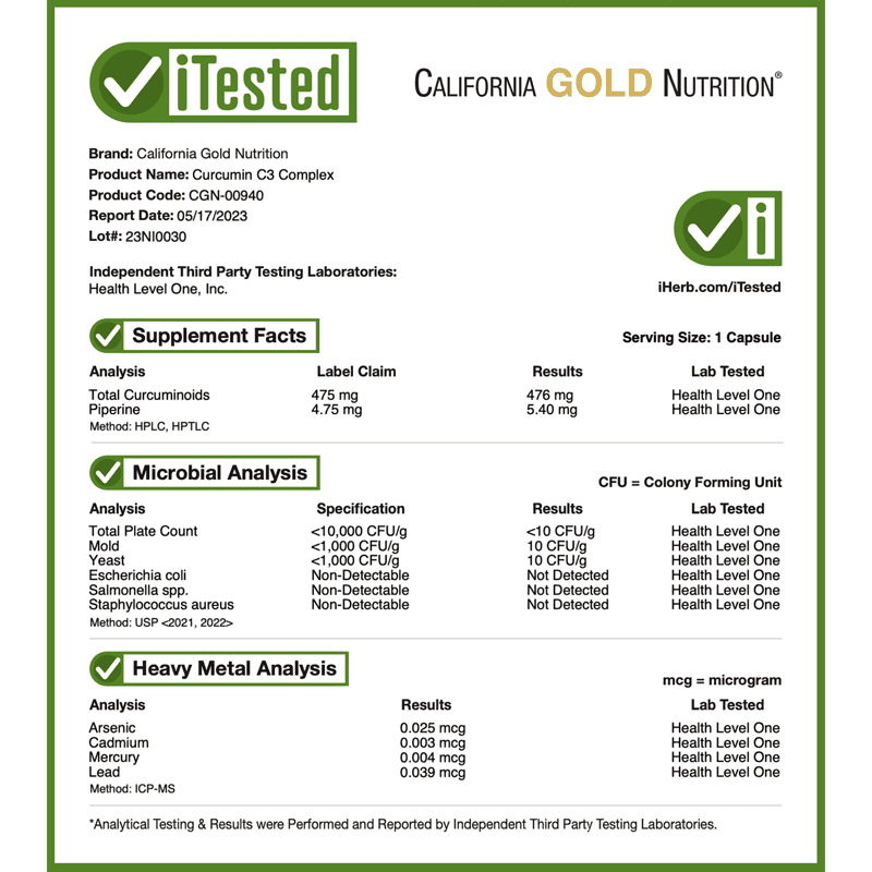 California Gold Nutrition, Curcumin C3 Complex®  with BioPerine® Black Pepper Extract, Turmeric Curcumin Complex, Enhanced Bioavailablity, 120 Veggie Capsules