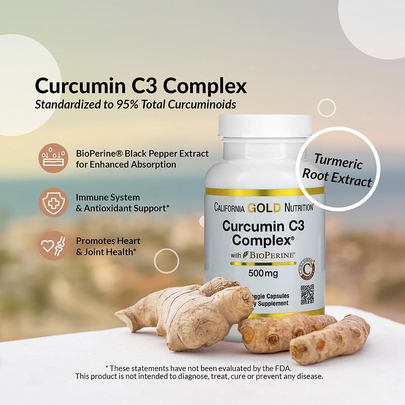 California Gold Nutrition, Curcumin C3 Complex®  with BioPerine® Black Pepper Extract, Turmeric Curcumin Complex, Enhanced Bioavailablity, 120 Veggie Capsules