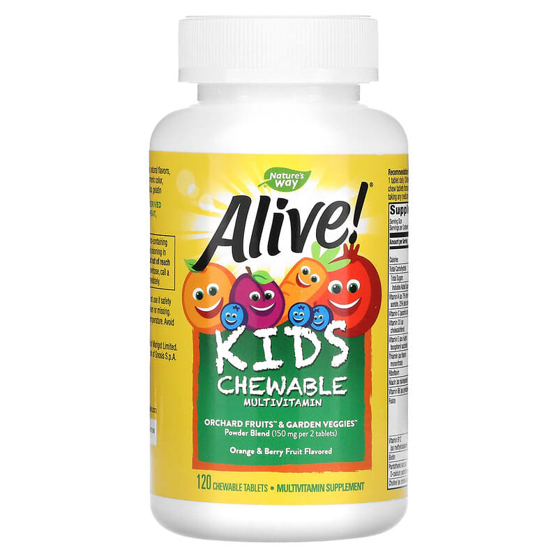 Nature's Way, Alive!® Kids, Chewable Multivitamin, Ages 2+, Orange &amp; Berry Fruit, 120 Chewable Tablets