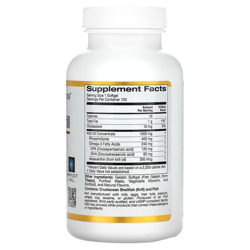 California Gold Nutrition, Antarctic Krill Oil, Omega-3 Phospholipids Complex with Astaxanthin, Natural Strawberry and Lemon, 120 Fish Gelatin Softgels