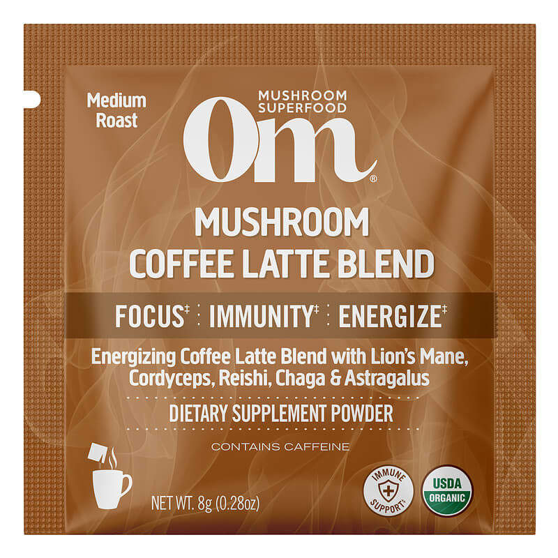 Om Mushrooms, Superfood Mushroom Blend, Coffee Latte, 10 Packets, 0.28 oz (8 g) Each