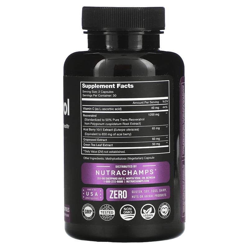 NutraChamps, Resveratrol, 60 Vegan Capsules