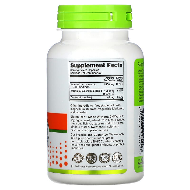 NutriBiotic, Immunity, Vitamin C + D3 &amp; Zinc, 100 Capsules