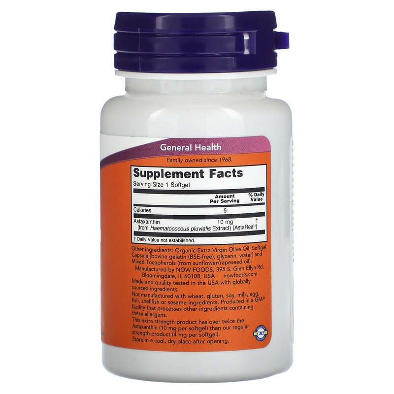 NOW Foods, Astaxanthin, 10 mg, 30 Softgels