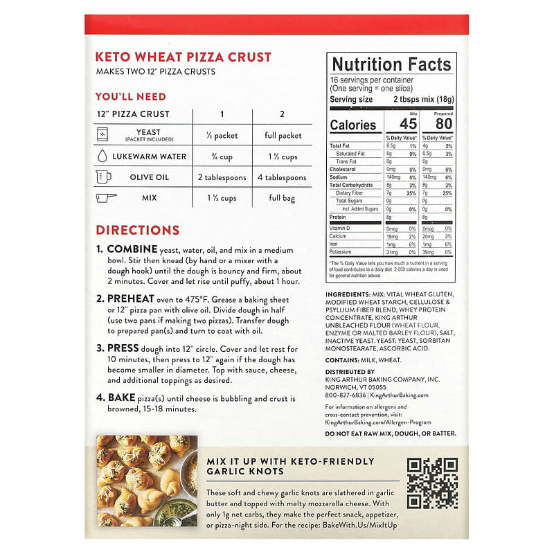 King Arthur Baking Company, Keto Wheat Pizza, Crust Mix, 10.25 oz (291 g)