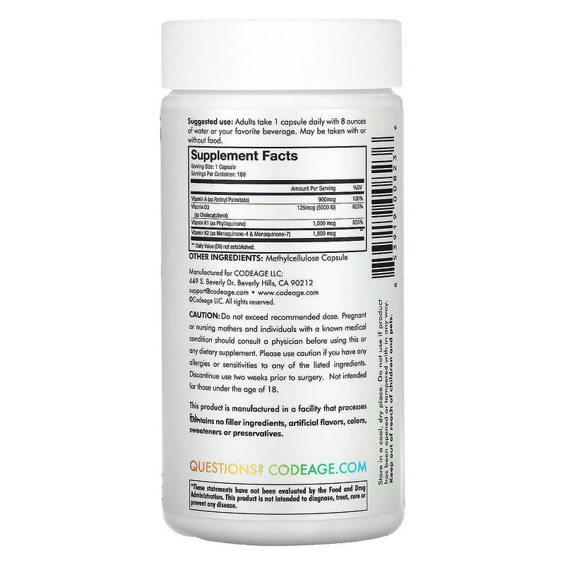 Codeage, A, D, K Vitamins+, 180 Vegetable Capsules