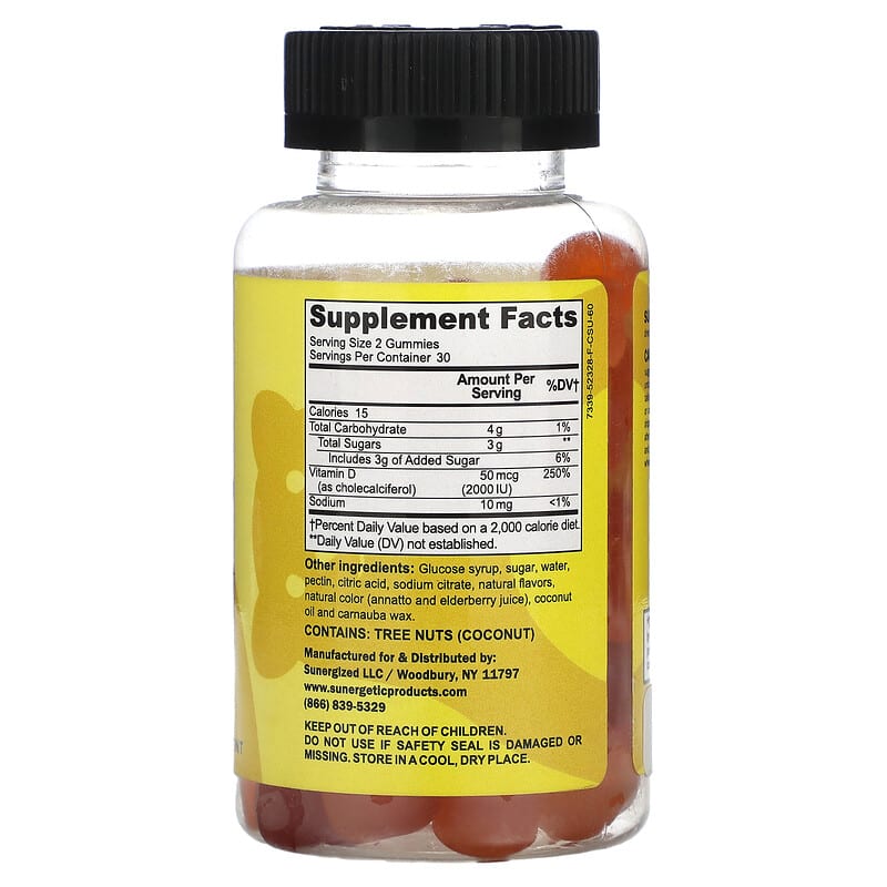 Sunergetic, Vitamin D3 Gummies, Strawberry, Peach and Mango, 60 Gummies (1,000 IU Per Gummy)