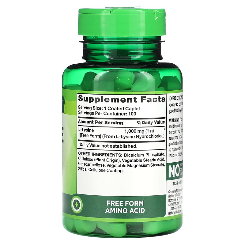 Nature's Truth, L-Lysine, 1,000 mg, 100 Coated Caplets