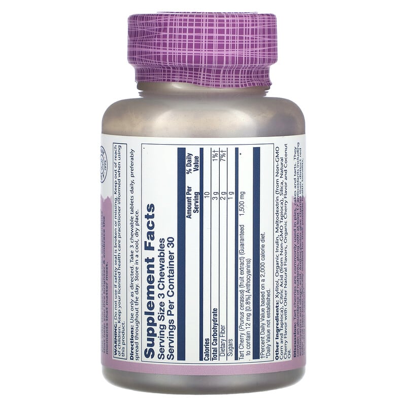 Solaray, Vital Extracts Tart Cherry, Natural Cherry, 90 Chewables (500 mg per Chewable)